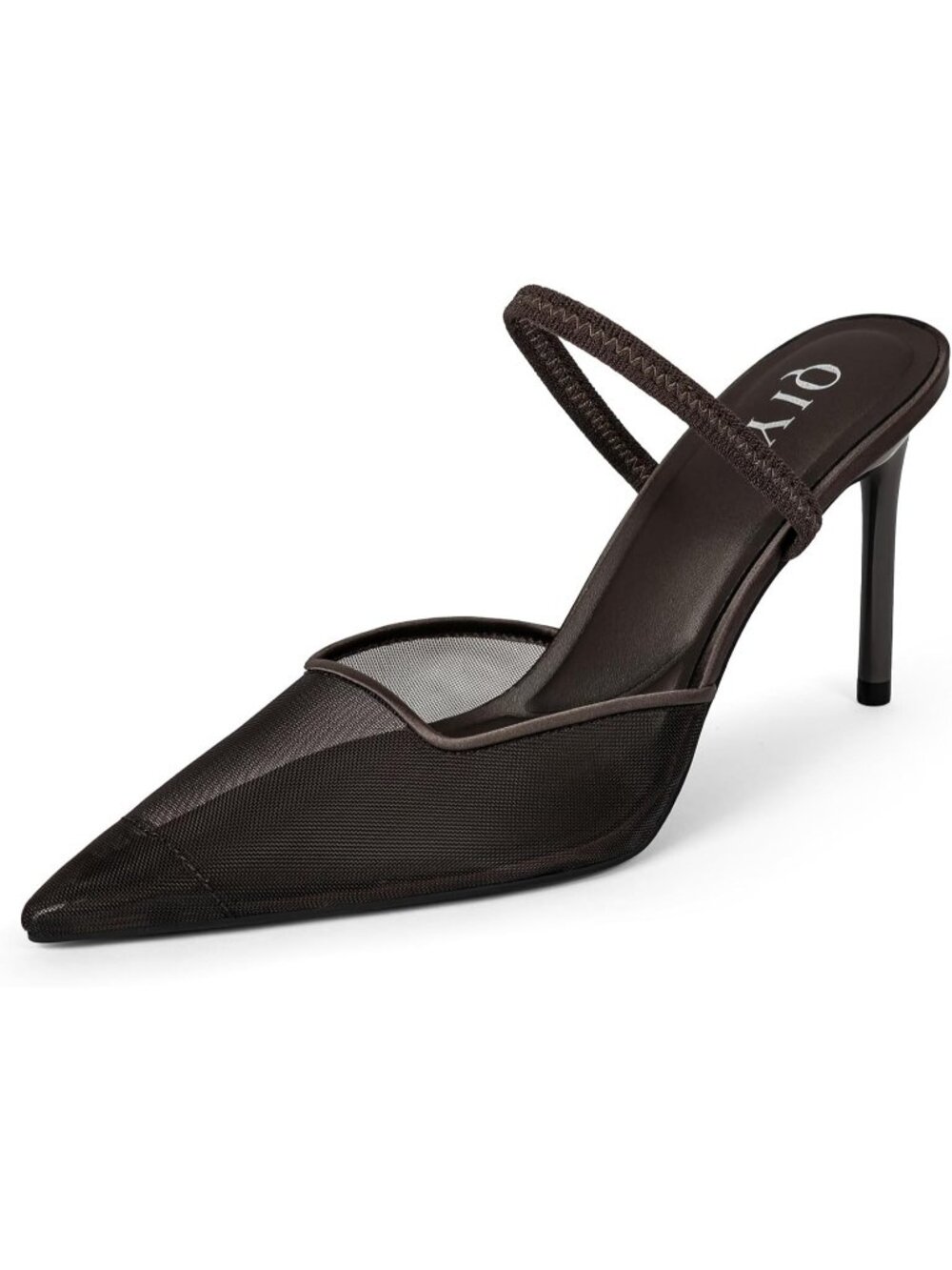 Women's Brown Mesh Closed Pointed Toe Sexy Slip on Backless High Heel Sandals
